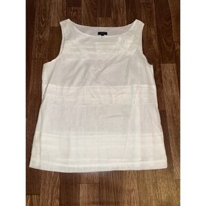 Talbots White Sleeveless Pleat-Detail Tank Top
